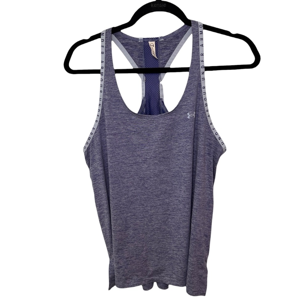 Under Armour Tank Top Heat Gear Racerback Mesh Logo Athletic Blue Purple Large